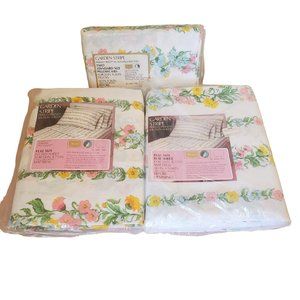 Sears Perma Prest Muslin Full‎ Flat Fitted Sheet Set 2 Pilowcases GARDEN STRIPE